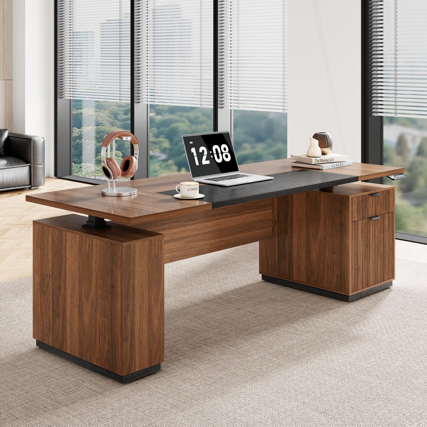 Electric Standing Desk with Storage Drawers and Cabinet
